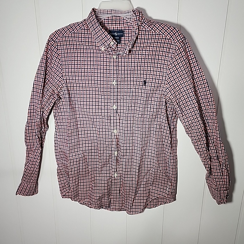 Polo Ralph Lauren Custom Fit Long Sleeve Button Down Men's XL Red Blue Gingham‎